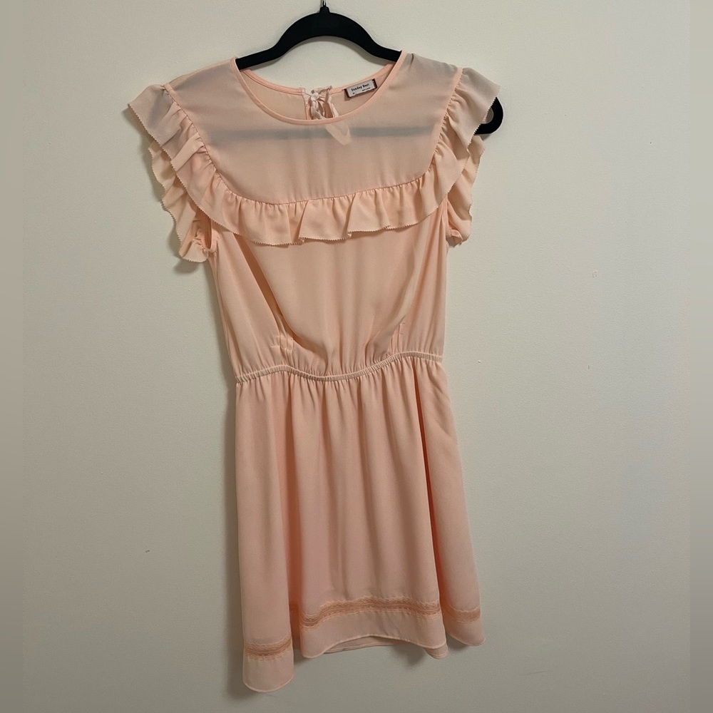 Sunday Best Pale Pink Mini Dress with Ruffle Sleeves, XS